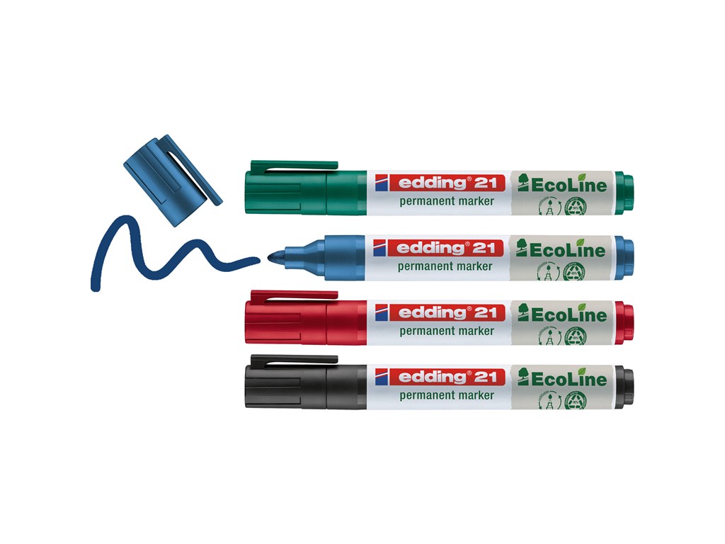 edding 21 EcoLine Permanentmarker 4er Set sortiert, Rundspitze 1,5  
