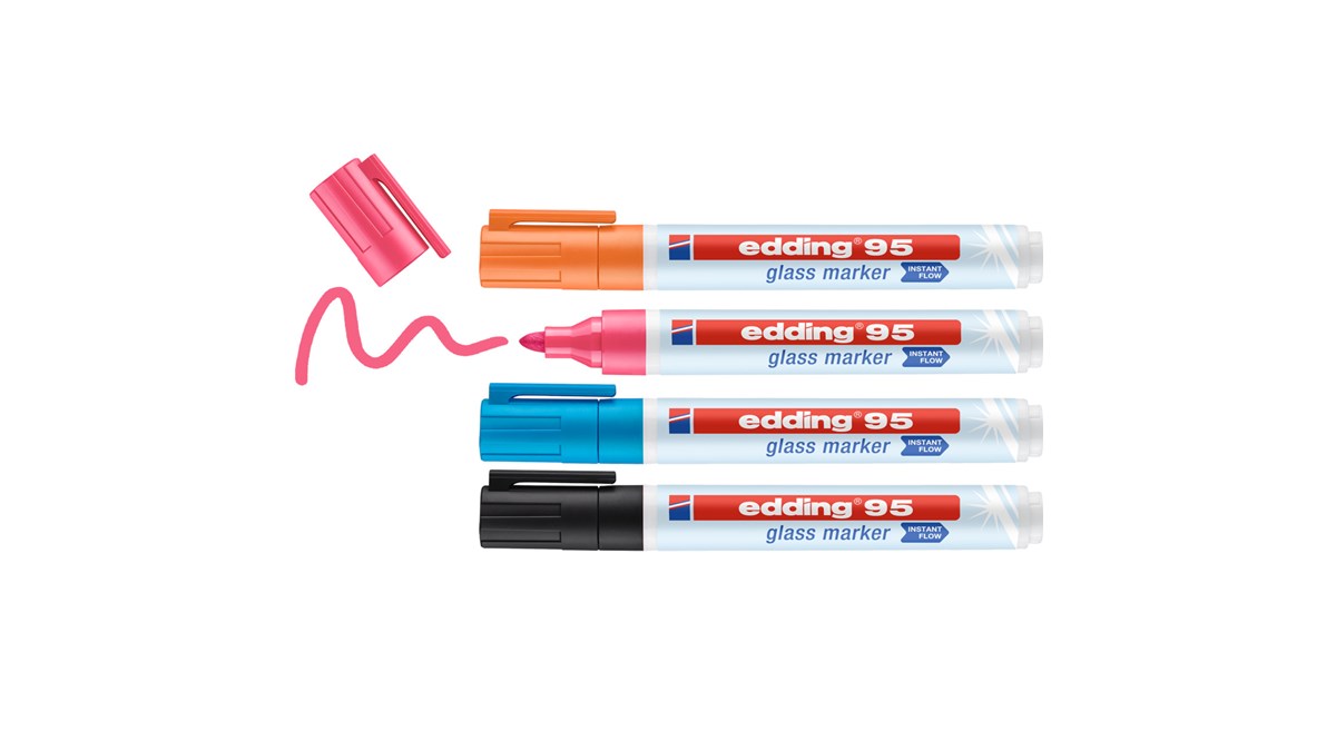 edding 95 Glasmarker 4er Set dunkel sortiert, Rundspitze 1,5-3mm  