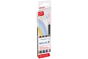 edding 1200 Glitzerstifte 4er Set, Pastellfarben, 4 Fasermaler mit intensivem Glitzereffekt, Rundspitze 3 mm (EAN 4057305059994)