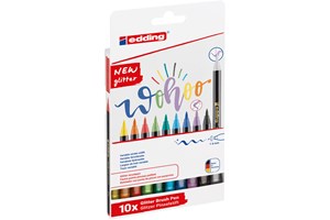 edding 1340 Glitzerstifte 10er Set, 10 Pinselstifte mit intensivem Glitzereffekt, Pinselspitze 1-6 mm (EAN 4057305049957)