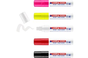 edding 4090 Kreidemarker 5er Set sortiert (001, 002, 049, 065, 066), Keilspitze 4-15 mm (EAN 4004764916849)