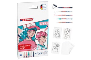 edding Manga Stifte Kreativset, 5300 Acrylmarker und 1800 Fineliner, 5er Set, inkl. Anleitung und Zubehör (EAN 4057305063205)