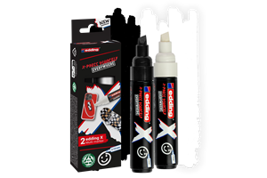 edding 6900 X Multi Marker, Black & White Color Set, 2 Acrylstifte, Keilspitze 2-10 mm, Acrylmarker für T-Shirts, Sneaker, Handyhüllen und mehr (EAN 4057305067135)