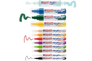 edding Acryl Creative Set, Acrylstifte fein, medium, breit und 1x Acryltube, inkl. Malblock, 12er Set basic (EAN 4057305031051)