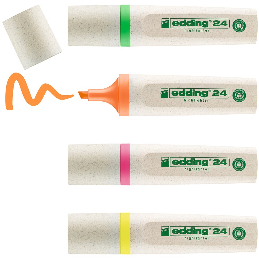 edding 24 EcoLine Neon Textmarker 4er Set sortiert, Keilspitze 2-5 