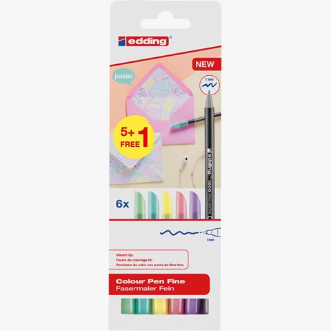 edding 1200 Fasermaler pastell 6er BTS Set (5+1) sortiert, Rundspitze 1 mm (Art.-Nr.: 4-1200-6-S999)