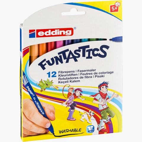 edding 15 FUNTASTICS Kinderfasermaler 12er Set sortiert, Rundspitze 1 mm (Art.-Nr.: 4-15-12)