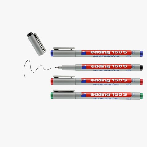edding 150 S Non-permanenter Folienschreiber 4er Set sortiert, Rundspitze 0,3 mm (Art.-Nr.: 4-150-4)