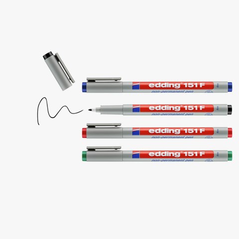 edding 151 F Non-permanenter Folienschreiber 4er Set sortiert, Rundspitze 0,6 mm (Art.-Nr.: 4-151-4)