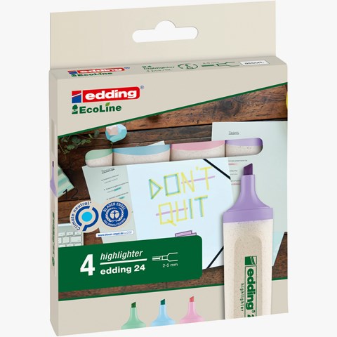 edding 24 EcoLine Pastell Textmarker 4-er Set sortiert, Keilspitze 2-5 mm (Art.-Nr.: 4-24-4-1000)
