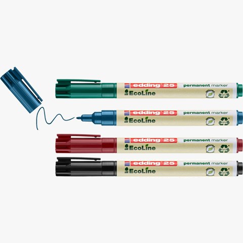 edding 25 EcoLine Permanentmarker 4er Set sortiert, Rundspitze 1 mm (Art.-Nr.: 4-25-4)