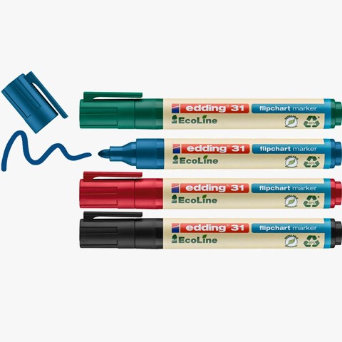 edding 31 EcoLine Flipchartmarker 4er Set sortiert, Rundspitze 1,5-3 mm (Art.-Nr.: 4-31-4)