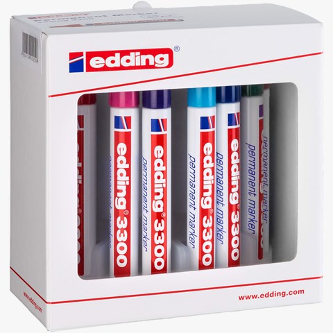 edding 3300 Permanentmarker 10er Set (Systembox) sortiert, Keilspitze 1-5 mm (Art.-Nr.: 4-3300-10)