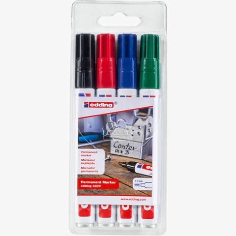 edding 3300 Permanentmarker 4er Set sortiert, Keilspitze 1-5 mm (Art.-Nr.: 4-3300-4-2)