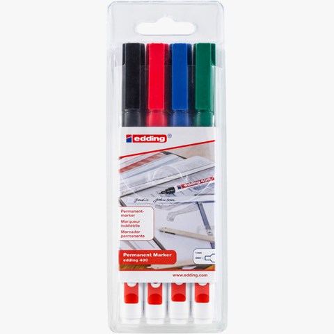 edding 400 Permanentmarker 4er Set sortiert, Rundspitze 1 mm (Art.-Nr.: 4-400-4-2)