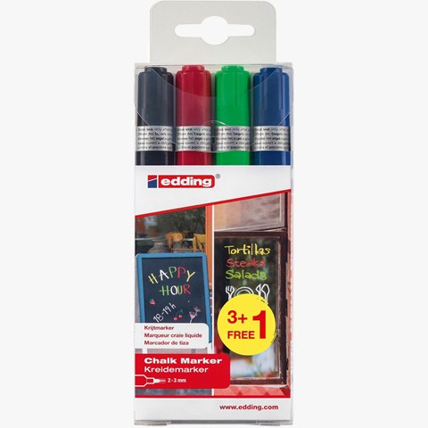 edding 4095 Kreidemarker 4er BTS Set (3+1) sortiert, Rundspitze 2-3 mm (Art.-Nr.: 4-4095-S4999)