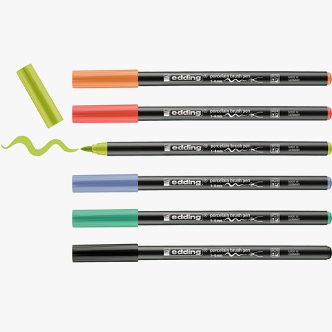 edding 4200 Porzellanpinselstift 6er Set vivid sortiert, Pinselspitze 1-4 mm (Art.-Nr.: 4-4200-6000)