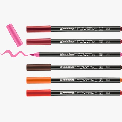 edding 4200 Porzellanpinselstift 6er Set warm sortiert, Pinselspitze 1-4 mm (Art.-Nr.: 4-4200-6999)