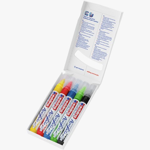 edding 5100 Acrylmarker medium 5er Set sortiert basic, Rundspitze 2-3 mm (Art.-Nr.: 4-5100-5)