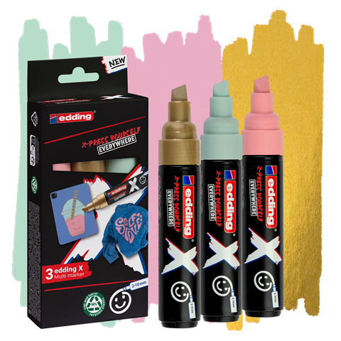 edding 6900 X Multi Marker, Pastel Color Set, 3 Acrylstifte, Keilspitze 2-10 mm (Art.-Nr.: 4-6900-3-2)