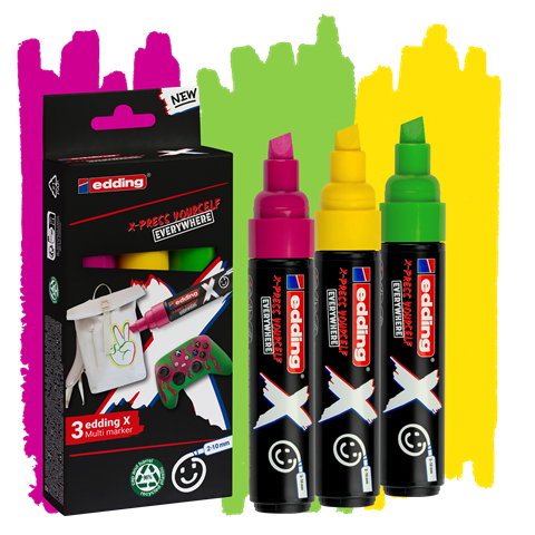 edding 6900 X Multi Marker, Candy Color Set, 3 Acrylstifte, Keilspitze 2-10 mm (Art.-Nr.: 4-6900-3-3)