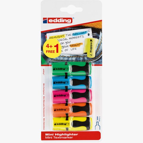 edding 7 Textmarker 5er BTS Blister Set (4+1) sortiert, Keilspitze 1-3 mm (Art.-Nr.: 4-7-5-S1999)