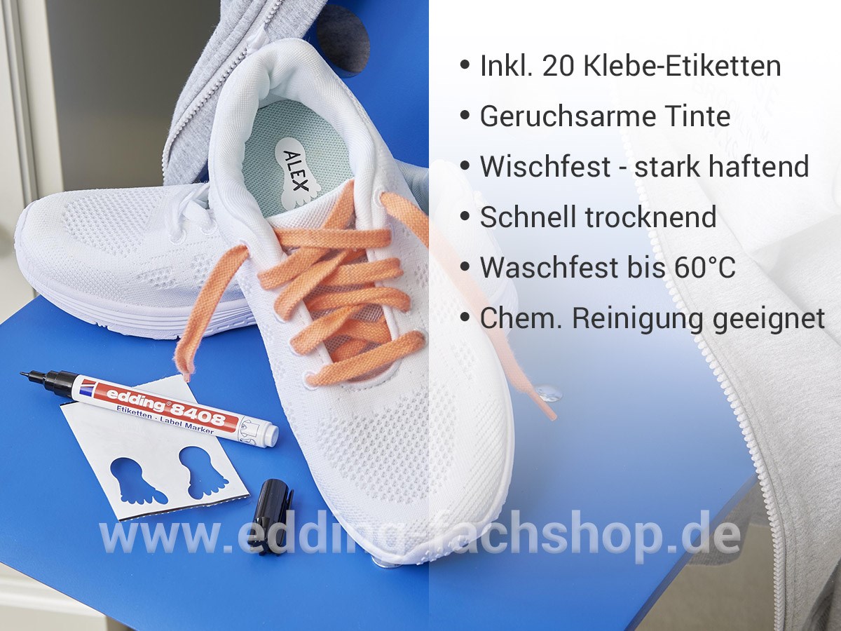 edding 8408 Schuh-Markier-Set schwarz, Rundspitze 0,75 mm (Art.-Nr.: 4-8408-1-1001)