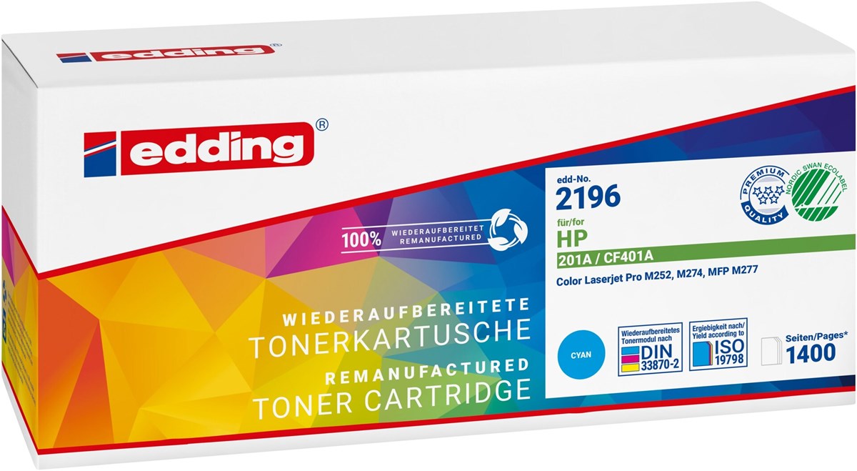 edding Toner, Cyan, 1.400 Seiten, ersetzt HP 201A (CF401A) (Art.-Nr.: 18-2196)
