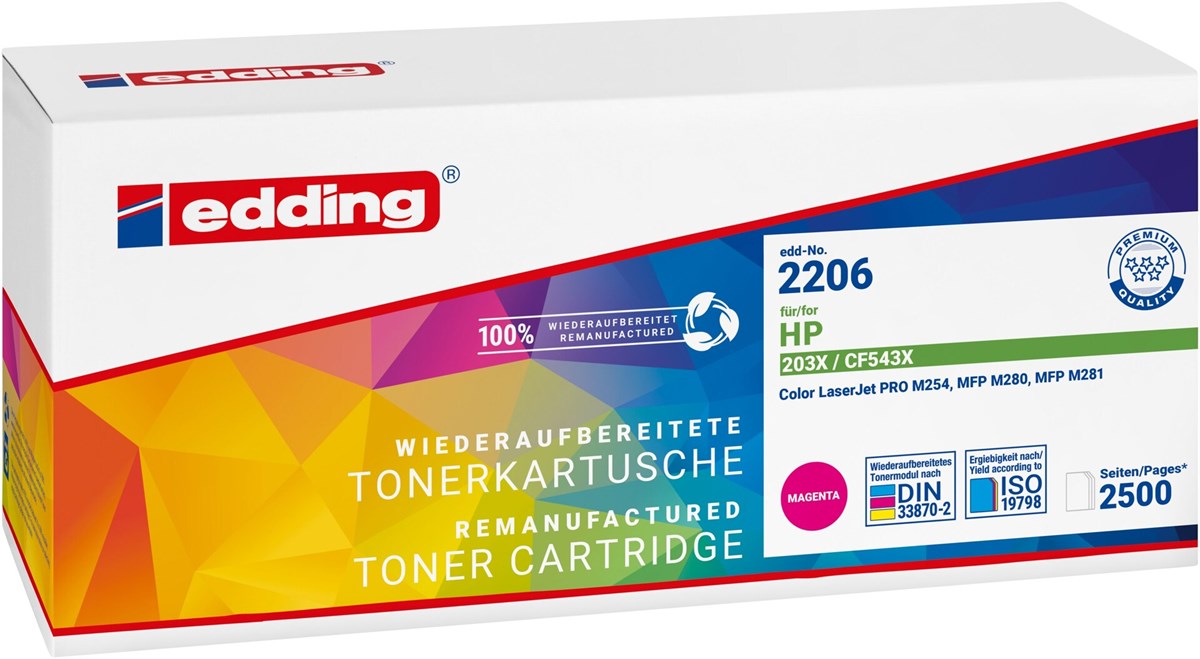 edding Toner, Magenta, 2.500 Seiten, ersetzt HP 203X (CF543X) (Art.-Nr.: 18-2206)