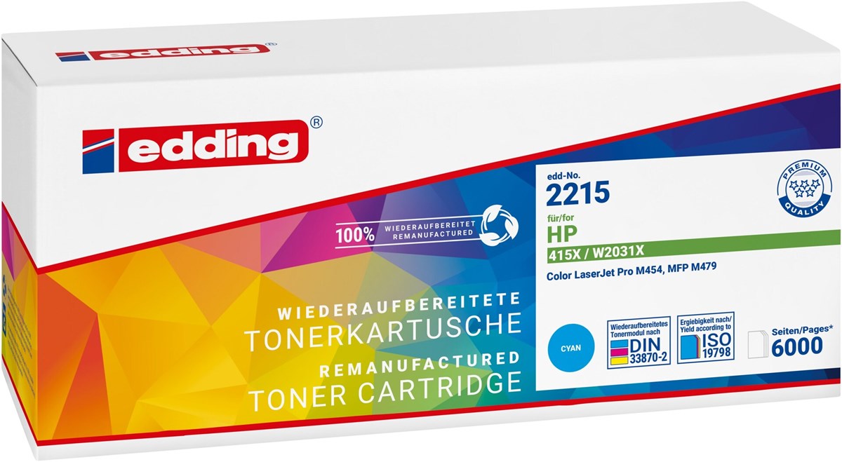 edding Toner, Cyan, 6.000 Seiten, ersetzt HP 415X (W2031X) (Art.-Nr.: 18-2215)