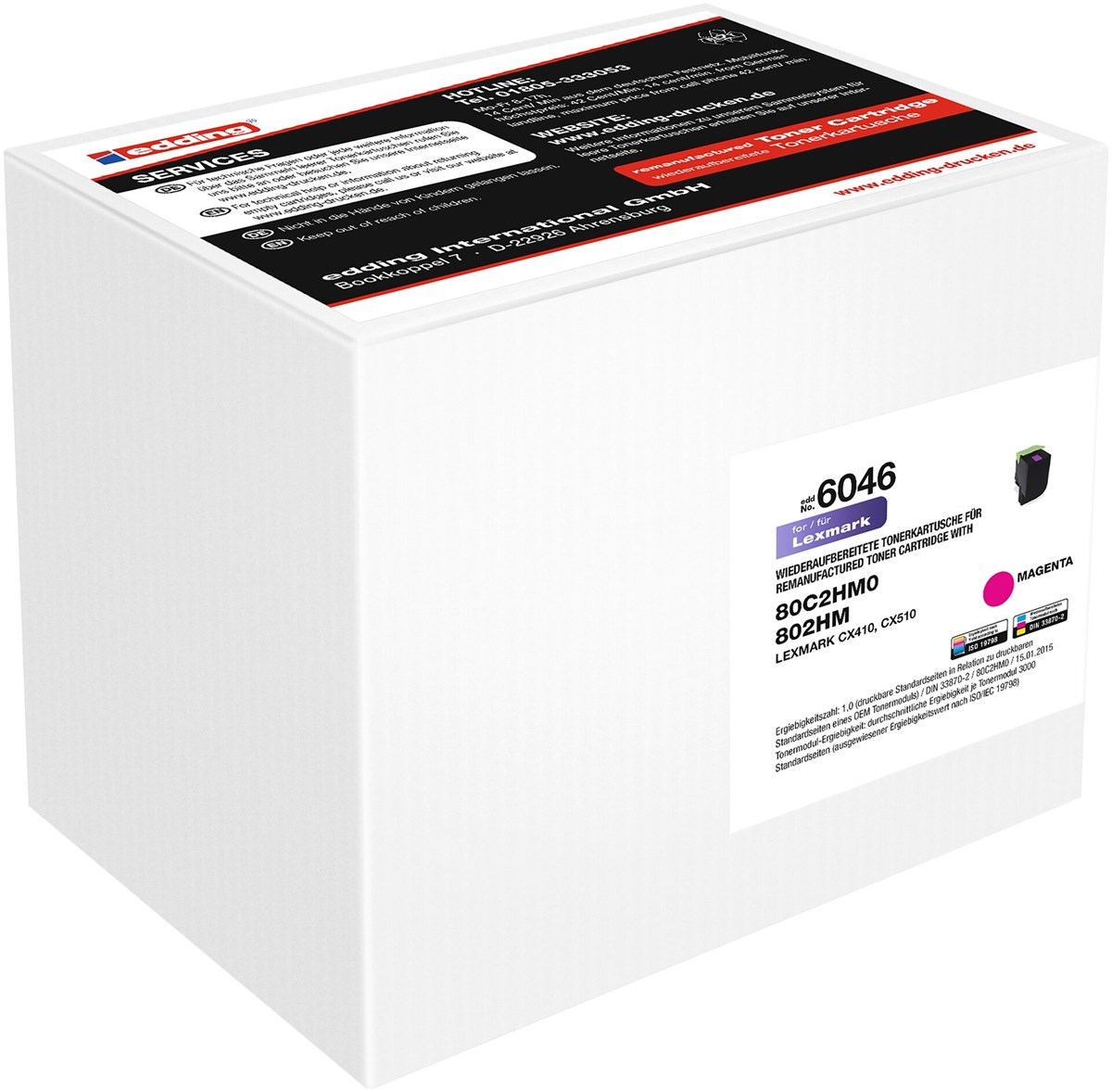 edding Toner, Magenta, 3.000 Seiten, ersetzt Lexmark 80C2HM0 / 802HM (Art.-Nr.: 18-6046)