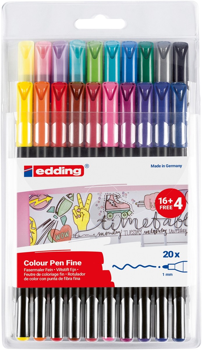 edding 1200 Fasermaler 20er BTS Set (16+4) sortiert, Rundspitze 1 mm (Art.-Nr.: 4-1200-20-999)