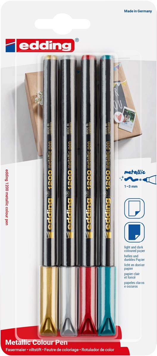 edding 1200 Fasermaler metallic 4er Set sortiert, Rundspitze 1-3 mm (Art.-Nr.: 4-1200-4-1999)