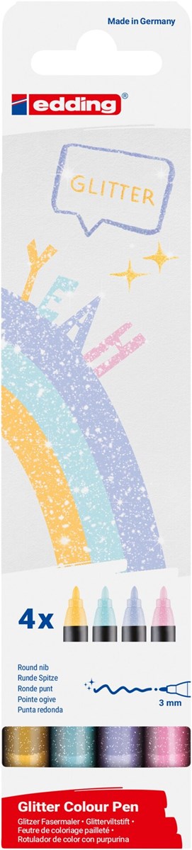 edding 1200 Glitzerstifte 4er Set, Pastellfarben, Rundspitze 3 mm (Art.-Nr.: 4-1200-4-3)