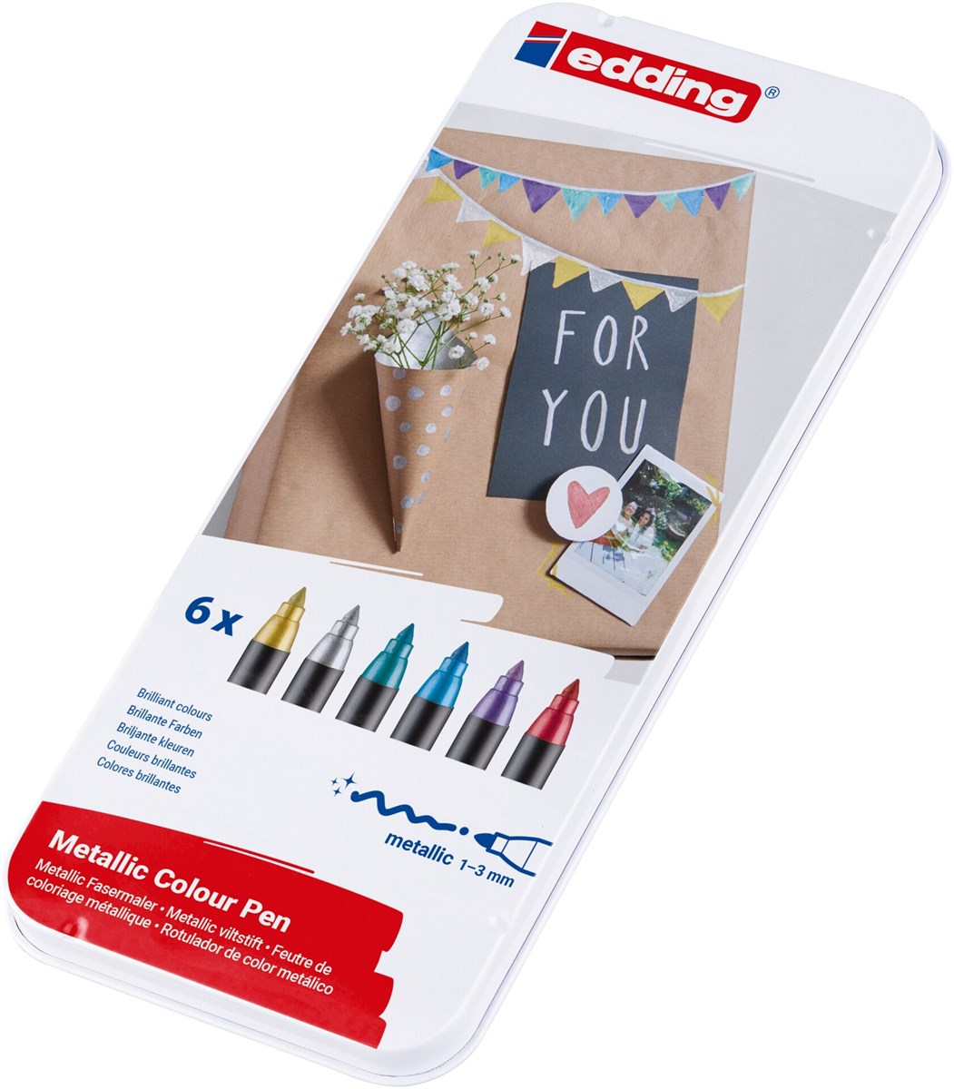 edding 1200 Fasermaler metallic 6er Set sortiert, Rundspitze 1-3 mm (Art.-Nr.: 4-1200-6)