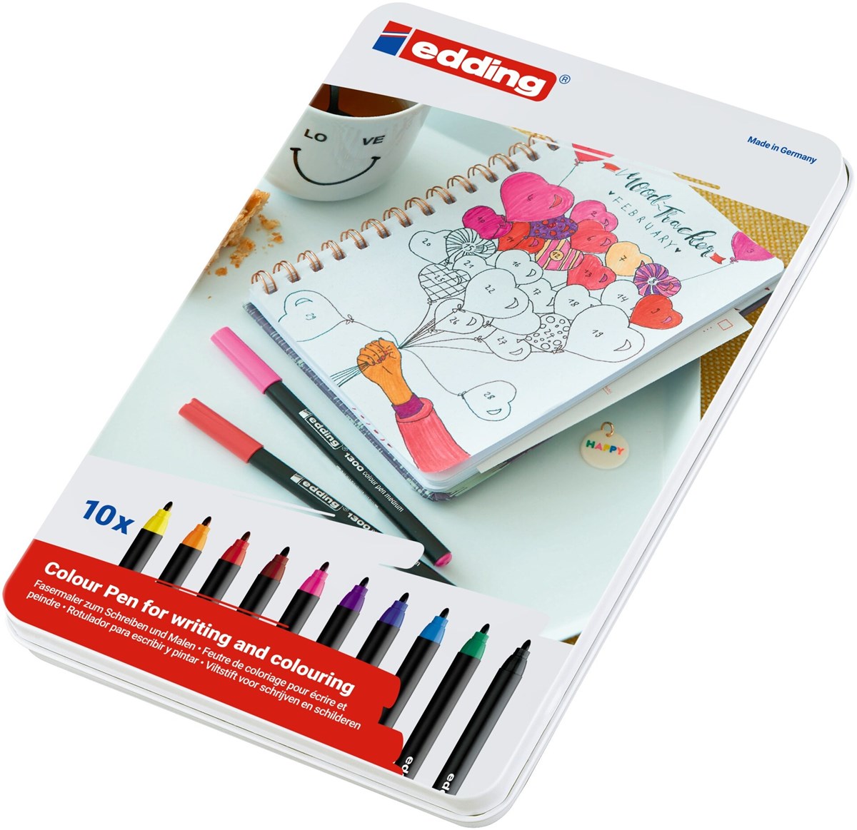 edding 1300 Fasermaler 10er Set (Metallbox) sortiert, Rundspitze 2 mm (Art.-Nr.: 4-1300-10)