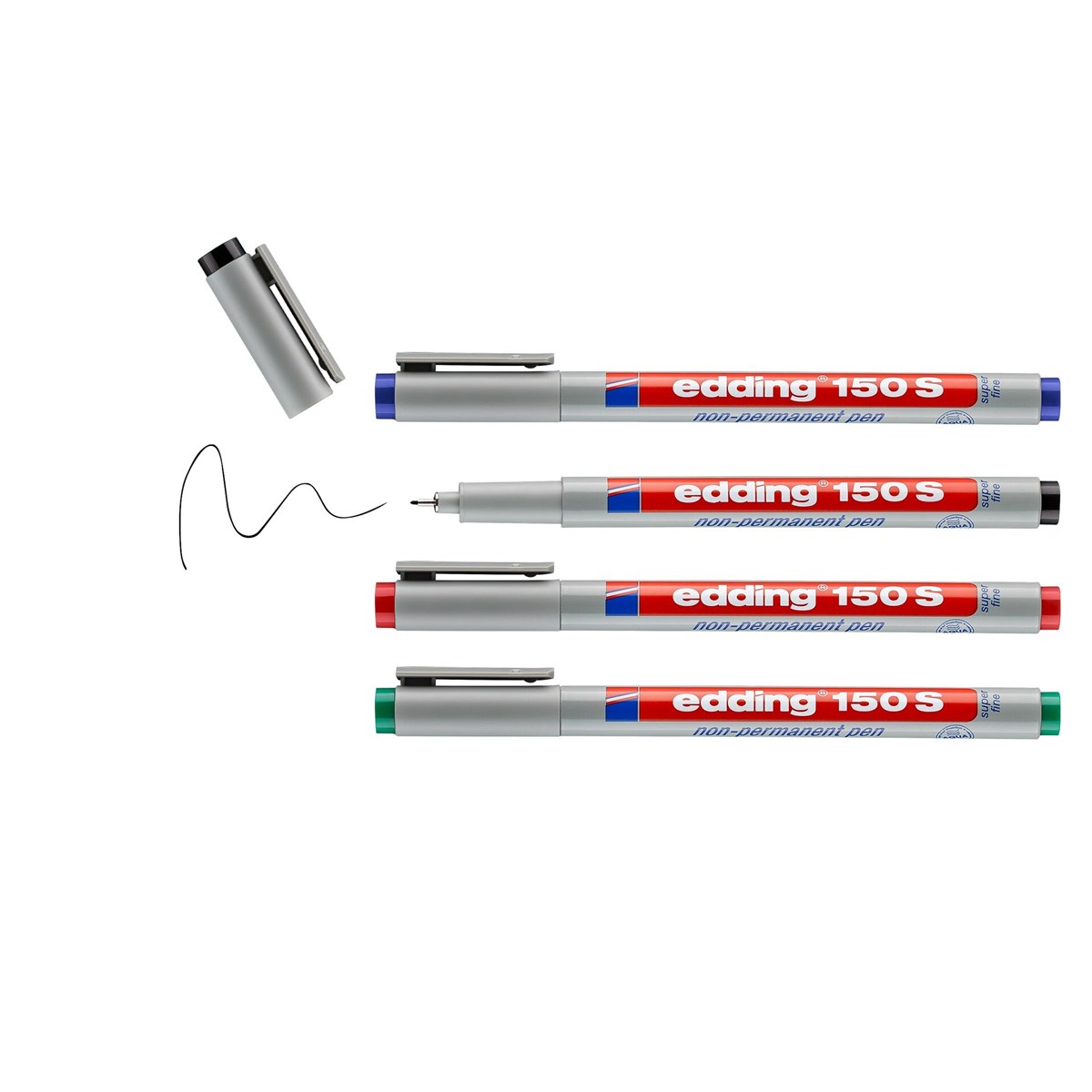 edding 150 S Non-permanenter Folienschreiber 4er Set sortiert, Rundspitze 0,3 mm (Art.-Nr.: 4-150-4)