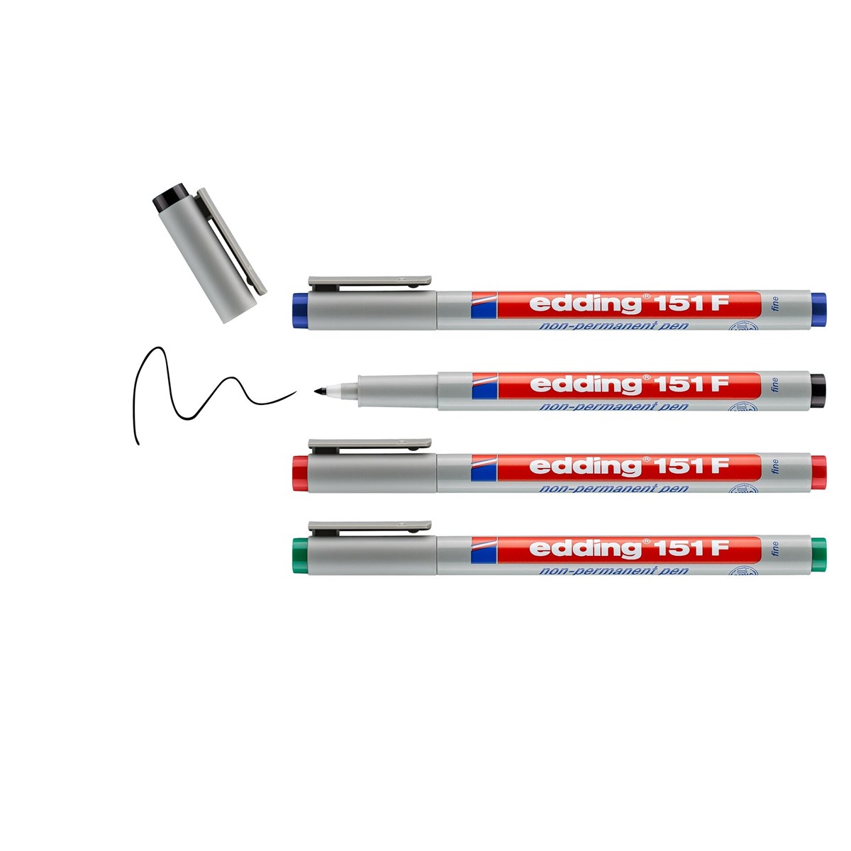 edding 151 F Non-permanenter Folienschreiber 4er Set sortiert, Rundspitze 0,6 mm (Art.-Nr.: 4-151-4)