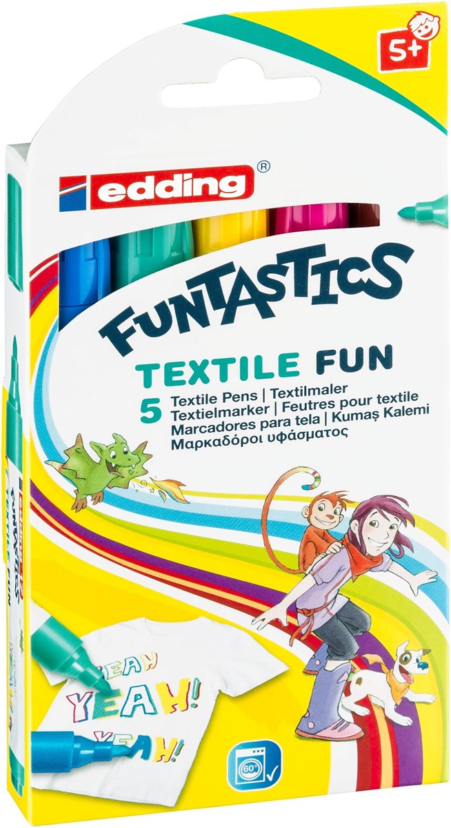edding 17 Funtastics Kindertextilmaler 5er Set sortiert, Rundspitze 2-3 mm (Art.-Nr.: 4-17-5)