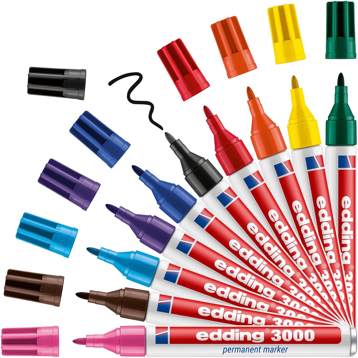 edding 3000 Permanentmarker 10er Set (Systembox) sortiert, Rundspitze 1,5-3 mm (Art.-Nr.: 4-3000-10)