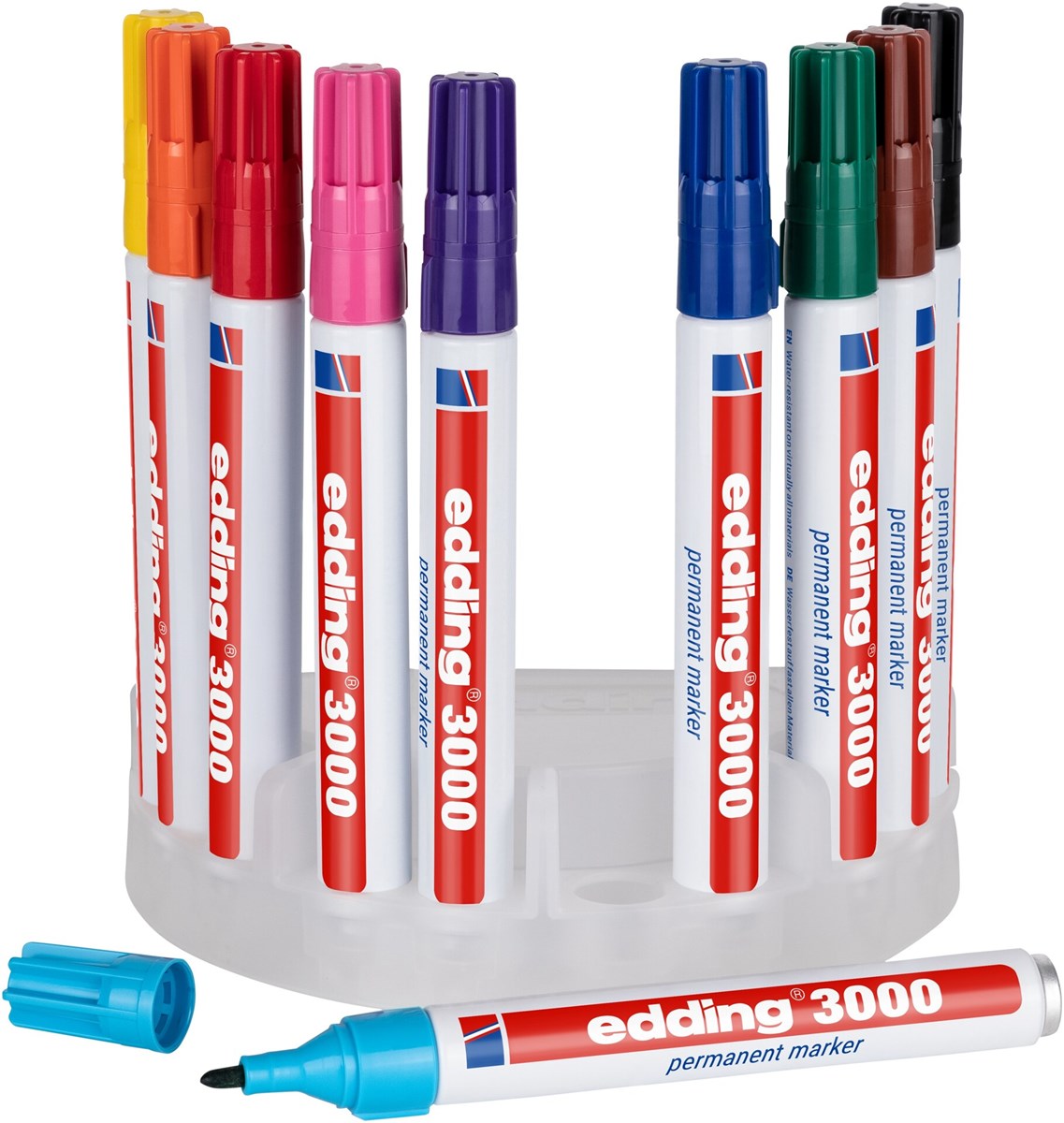 edding 3000 Permanentmarker 10er Set (Systembox) sortiert, Rundspitze 1,5-3 mm (Art.-Nr.: 4-3000-10)