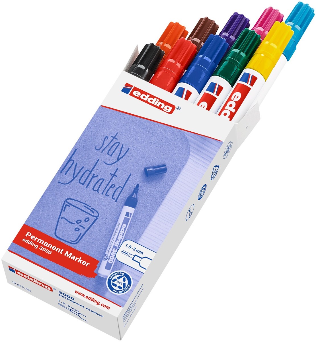 edding 3000 Permanentmarker 10er Set sortiert (001-010), Rundspitze 1,5-3 mm (Art.-Nr.: 4-3000999)