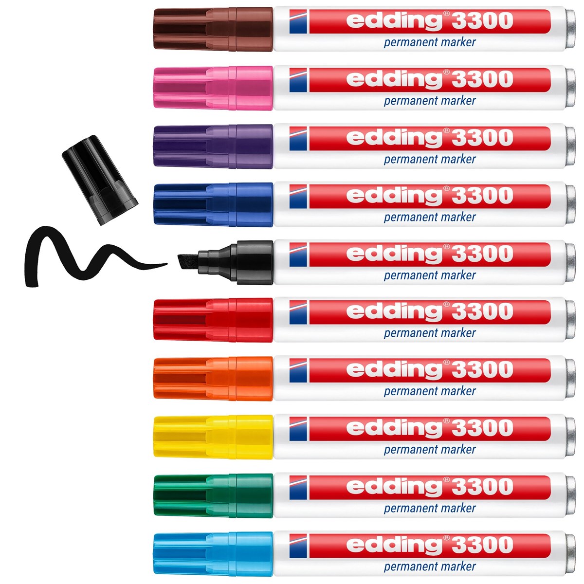 edding 3300 Permanentmarker 10er Set (Systembox) sortiert, Keilspitze 1-5 mm (Art.-Nr.: 4-3300-10)