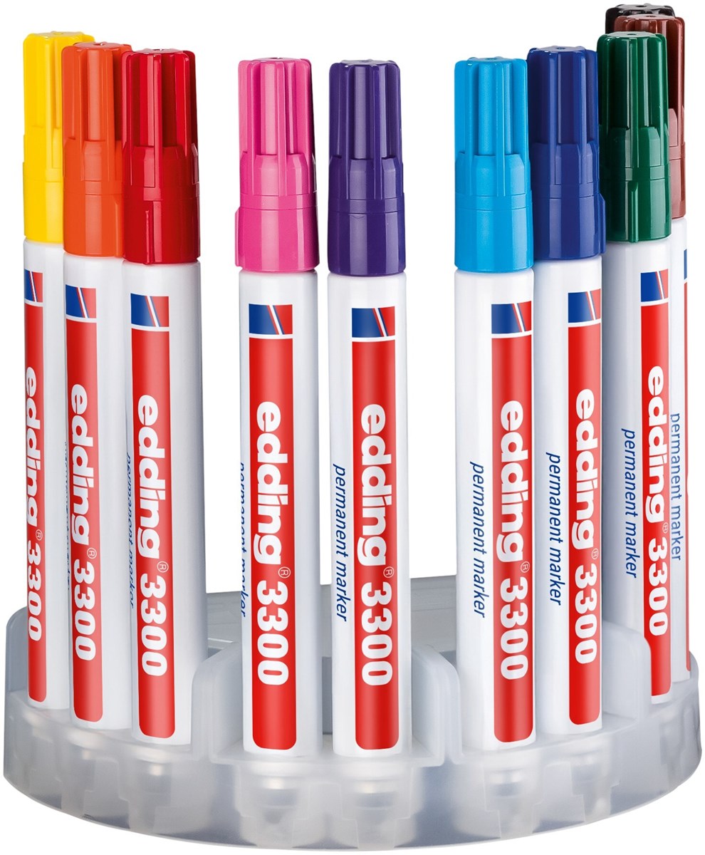 edding 3300 Permanentmarker 10er Set (Systembox) sortiert, Keilspitze 1-5 mm (Art.-Nr.: 4-3300-10)