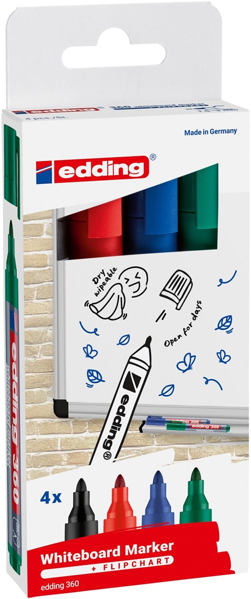 edding 360 Whiteboardmarker 4er Set sortiert, Rundspitze 1,5-3 mm (Art.-Nr.: 4-360-4-2)