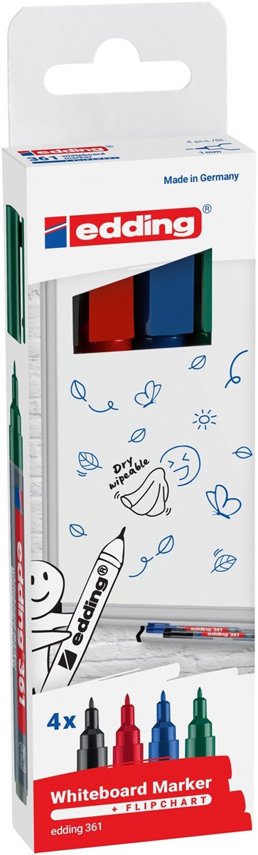 edding 361 Whiteboardmarker 4er Set sortiert, Rundspitze 1 mm (Art.-Nr.: 4-361-4-2)