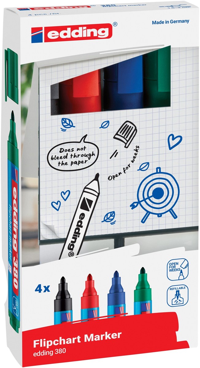 edding 380 Flipchartmarker 4er Set sortiert, Rundspitze 1,5-3 mm (Art.-Nr.: 4-380-4-2)