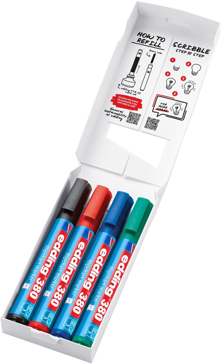 edding 380 Flipchartmarker 4er Set sortiert, Rundspitze 1,5-3 mm (Art.-Nr.: 4-380-4-2)