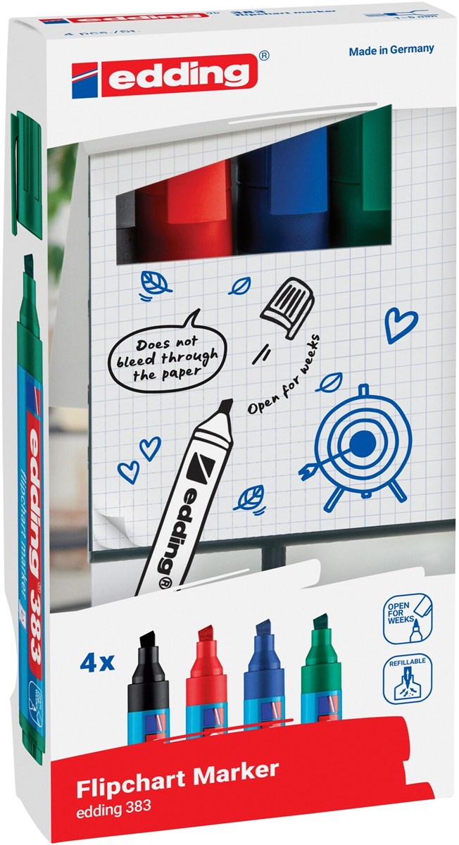 edding 383 Flipchartmarker 4er Set sortiert, Keilspitze 1-5 mm (Art.-Nr.: 4-383-4-2)