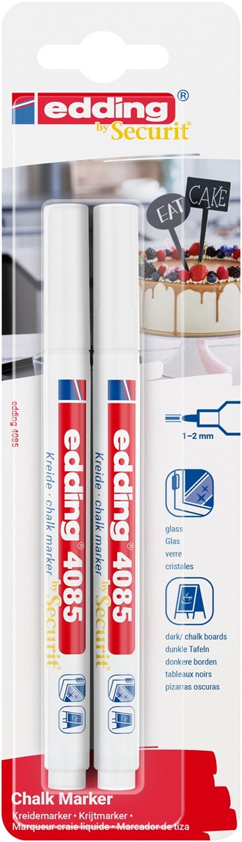 edding 4085 Kreidemarker 2er Set weiß, Rundspitze 1-2 mm (Art.-Nr.: 4-4085-2-1049)